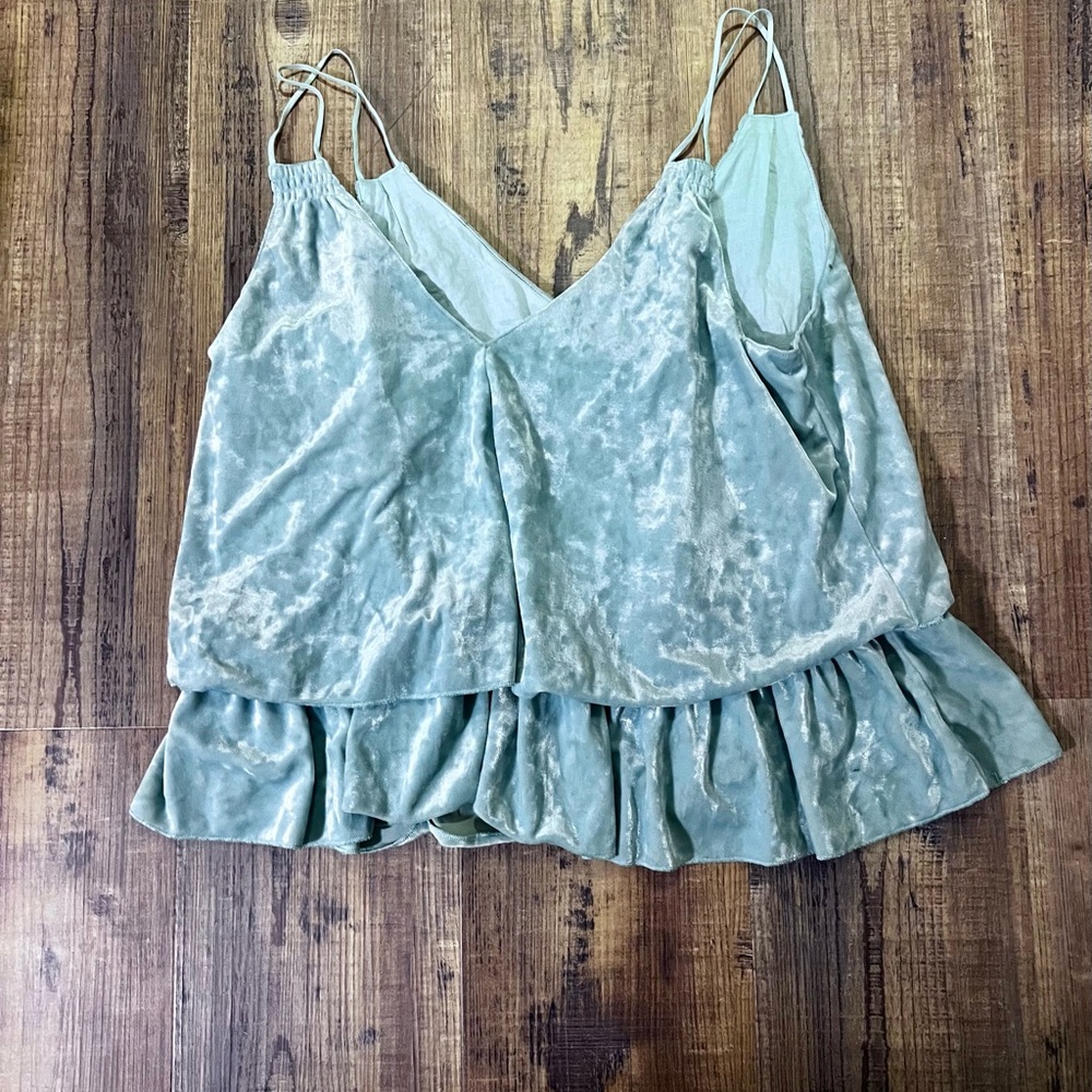 aerie Sage Green Velvet Ruffle Cami